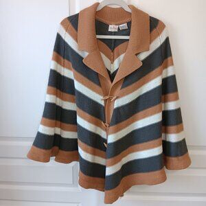 Vintage Women's Brown/White/Gray Stripe Toggle Front Sweater Poncho Size M